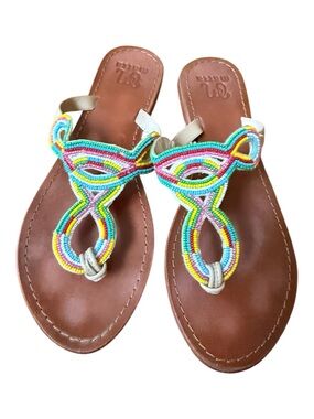 Matta Beaded Multicolor Leather Toe-Loop Sandals - Women size 9